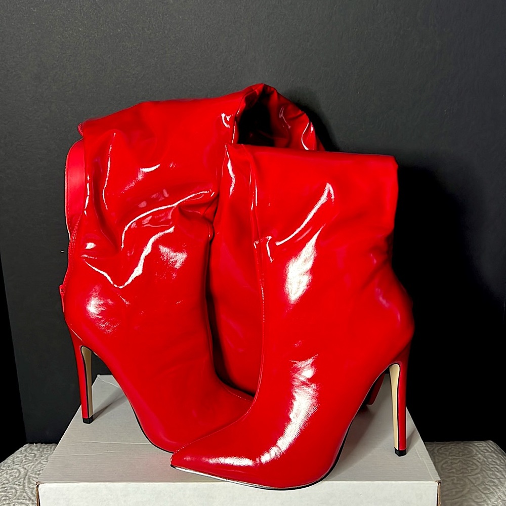 Size 7.5 Sexy Red Over the Knee Stiletto Boots